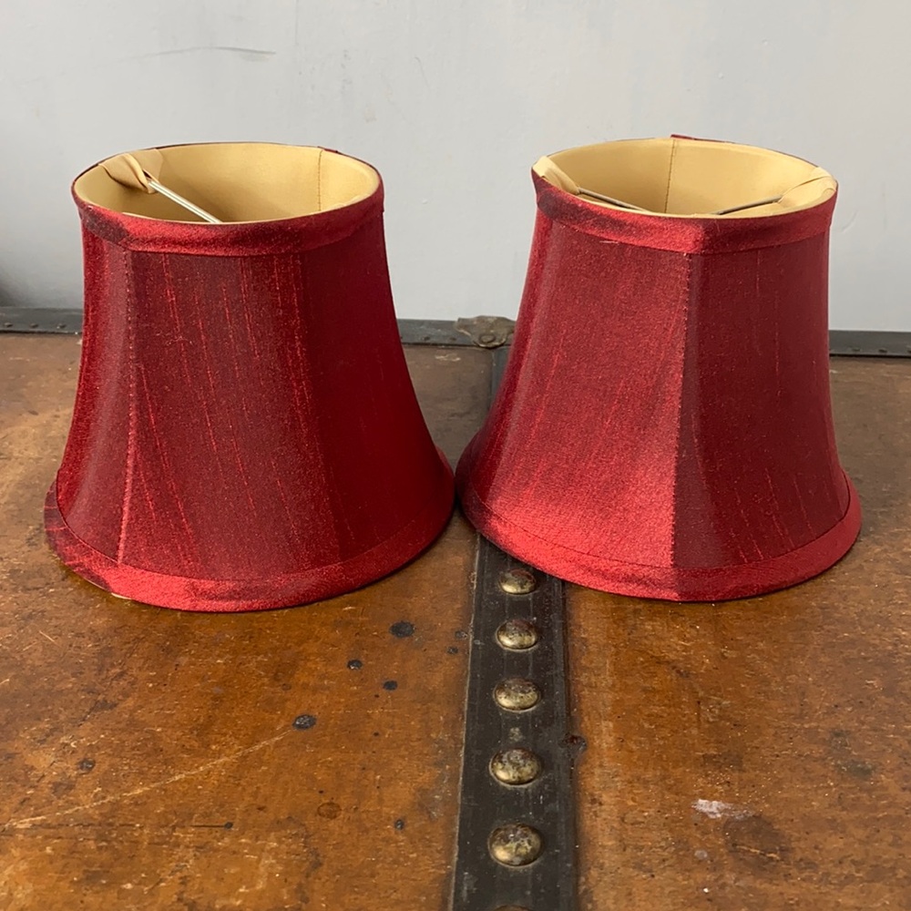 . Pair of Burgundy Lamp Shades - Vintage Home Accents & Decor